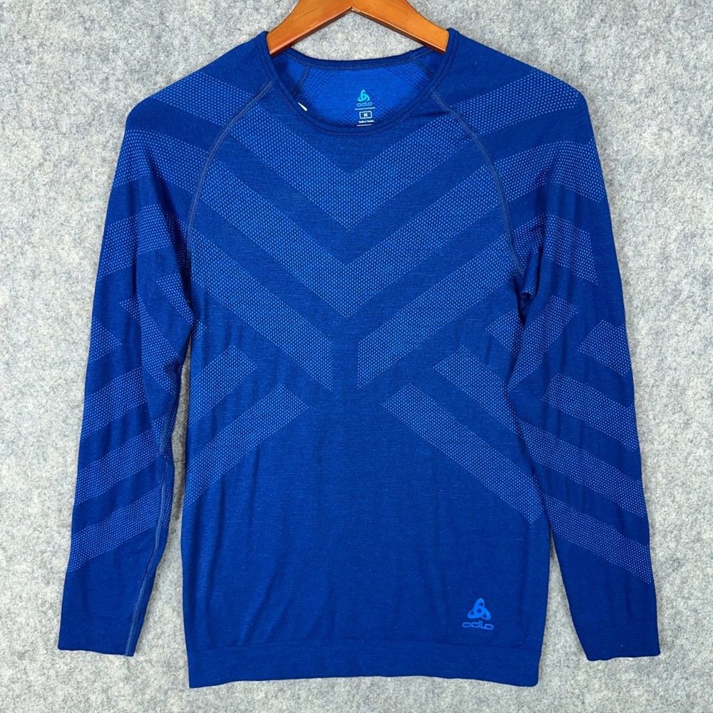 Odlo Base Layer Mens M Blue Natural Kinship Warm Performance Merino Wool Blend